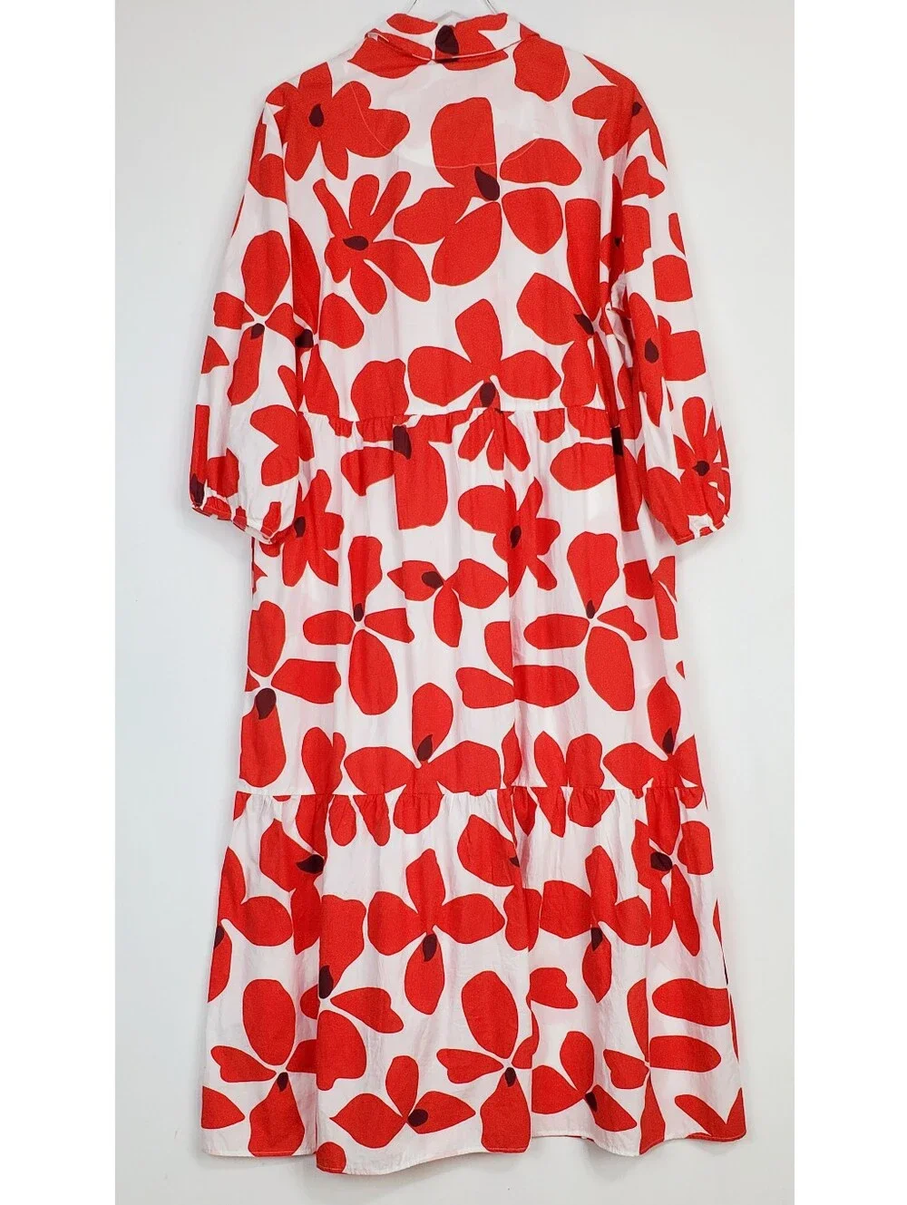 Maeve Anthropologie Xl tiered midi shirt dress 3/4 sleeves floral red bohemian - Picture 11 of 14